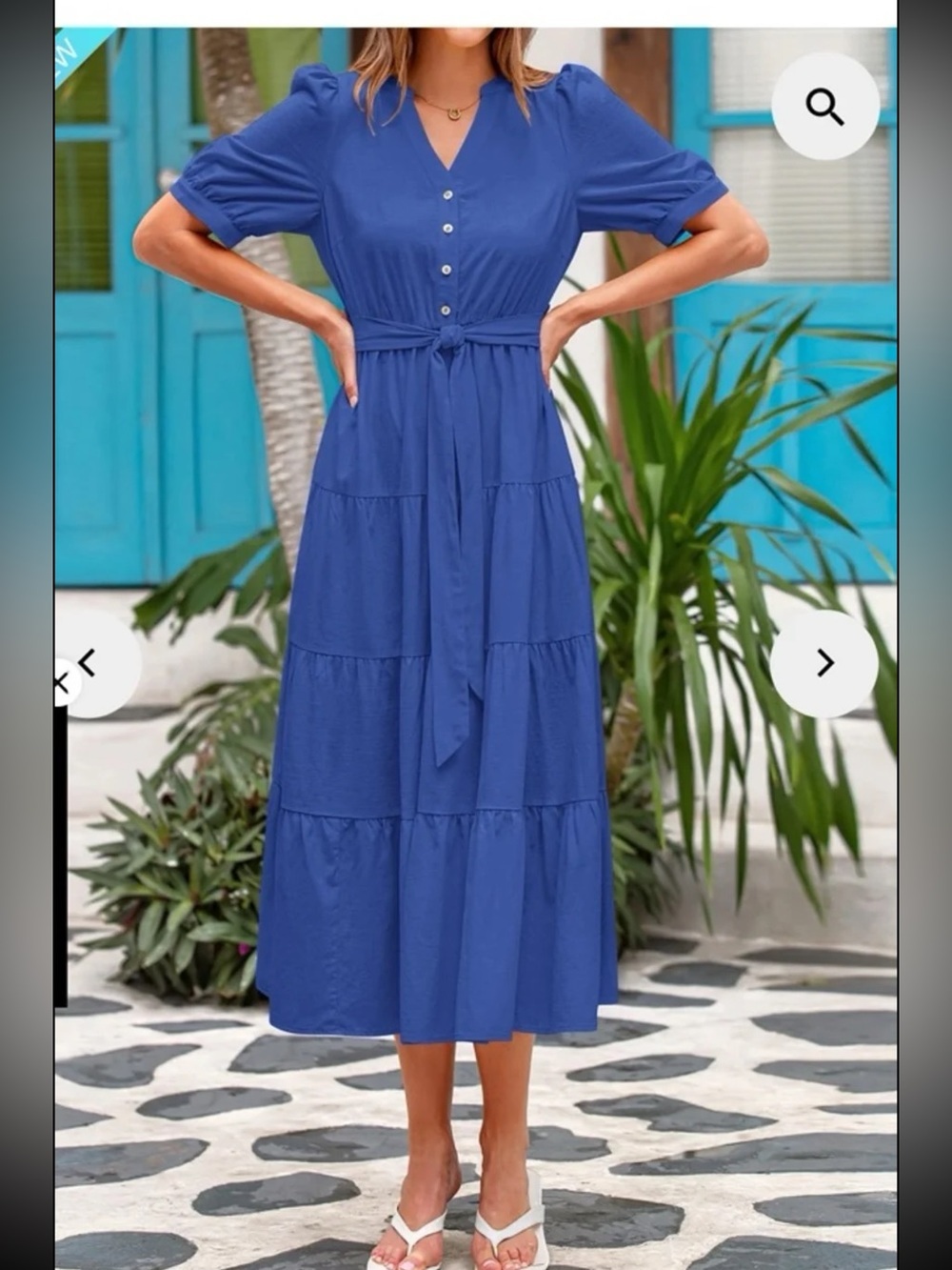 NWT PRETTYGARDEN Midi Dress Casual Short Sleeve V Neck Belted In Blue 
Medium - Picture 7 of 12